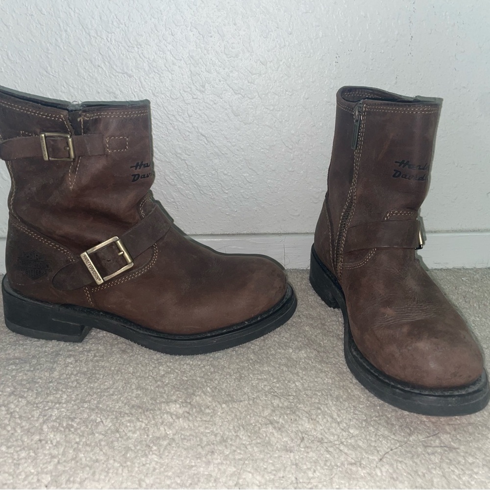 Harley Davidson brown leather motorcycle boots vintage